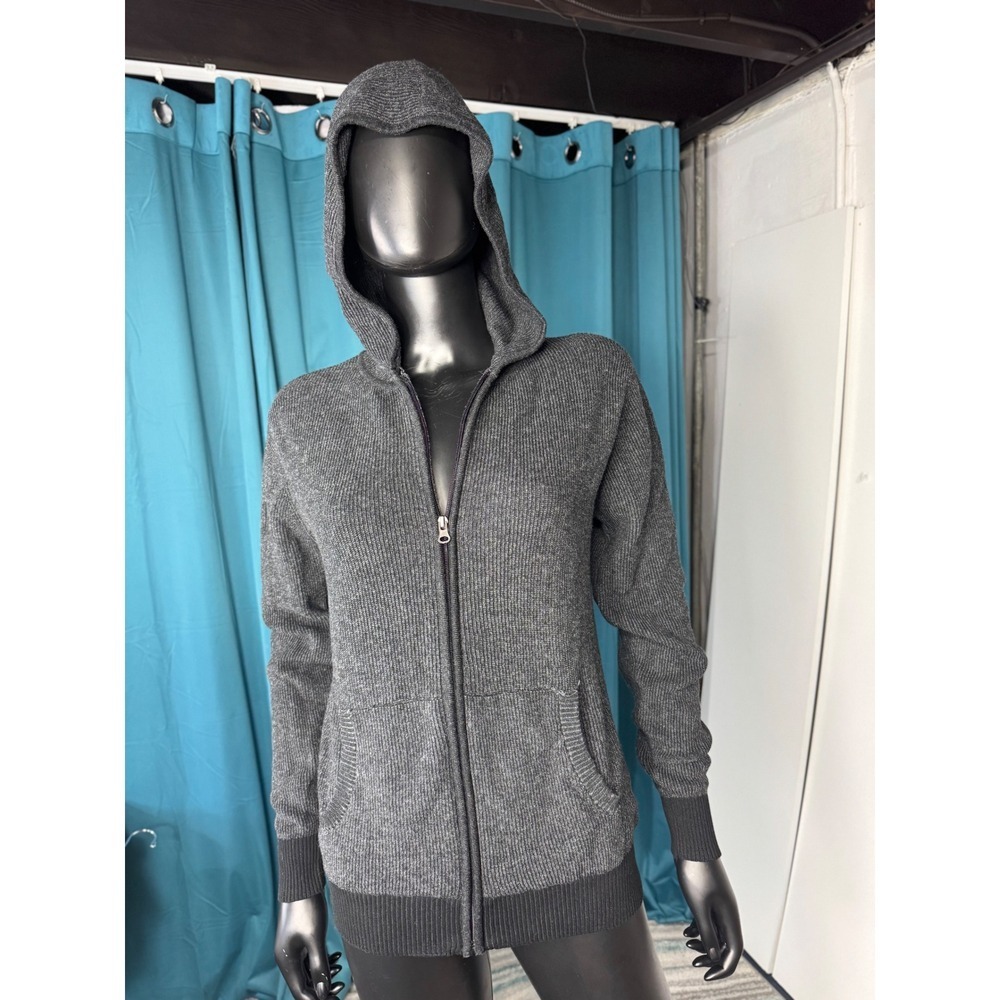 Carbon Women's Gray 100% Cotton Knit Full Zip Hooded‎ Sweater Small